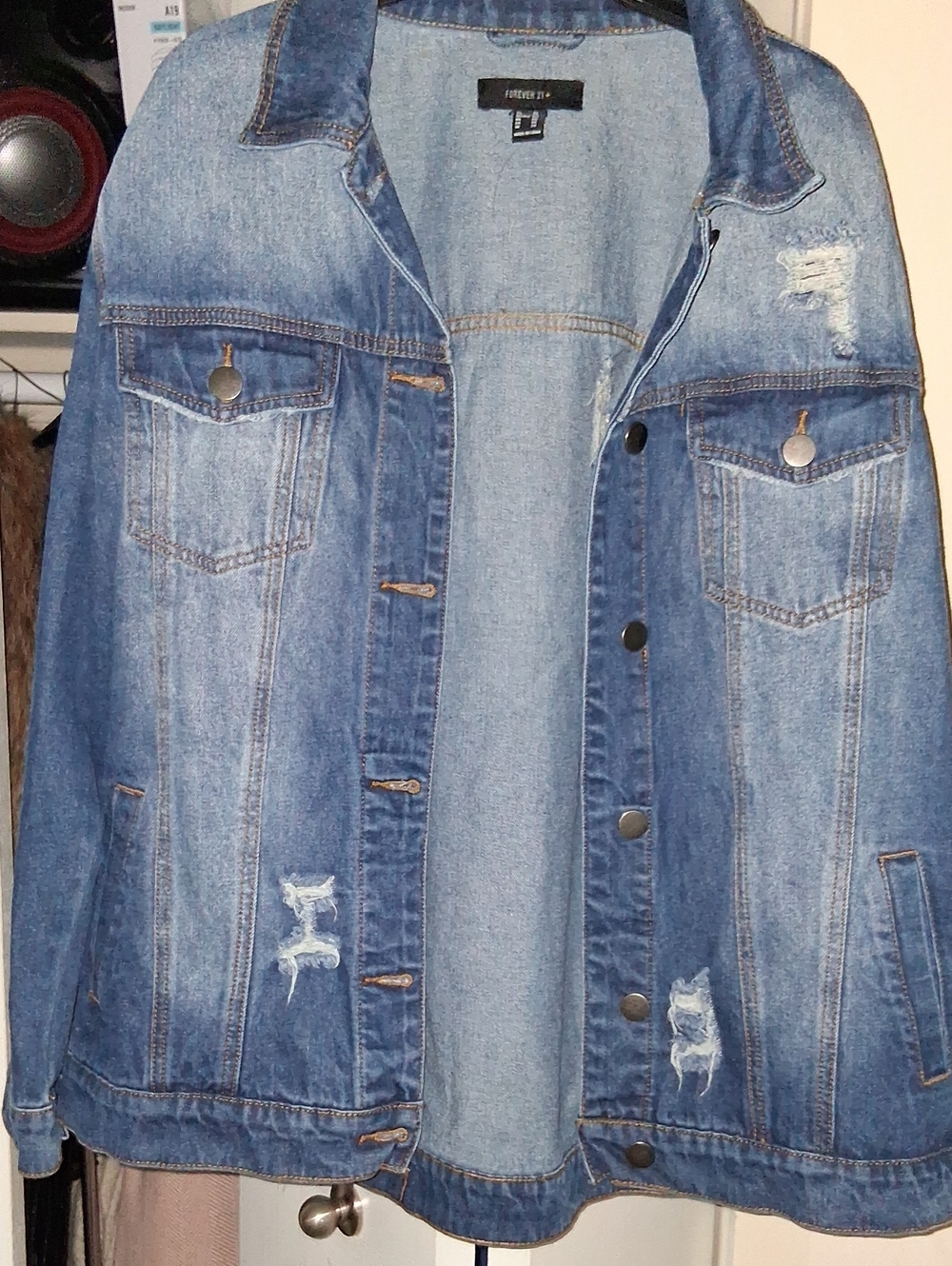 Forever 21 Light Blue Distressed Denim Jacket